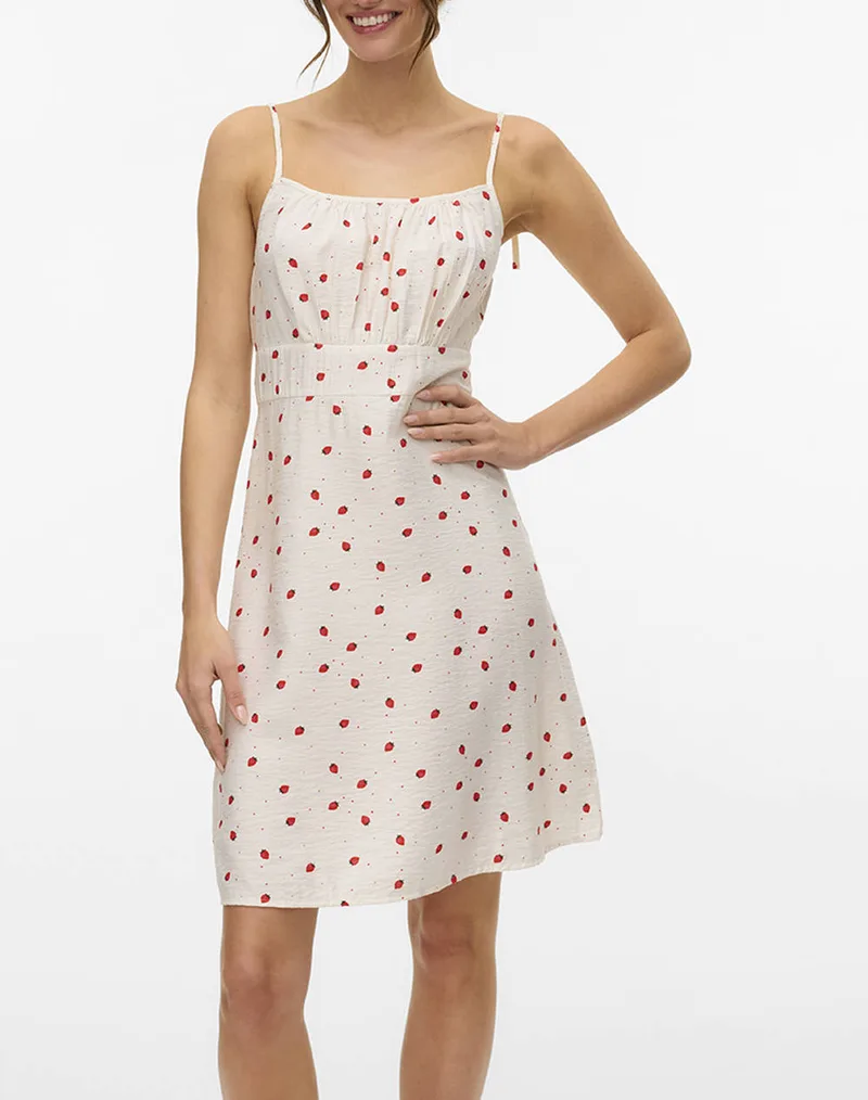VERO MODA VMODETTE SL SHORT DRESS WVN GA 10324640-Snow WhiteStrawberryw.dots White