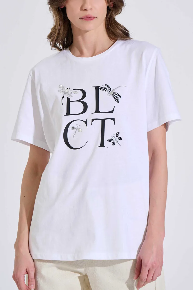 Bill Cost γυναικείο T-shirt με logo και στρας - 10-120710-0 Λευκό