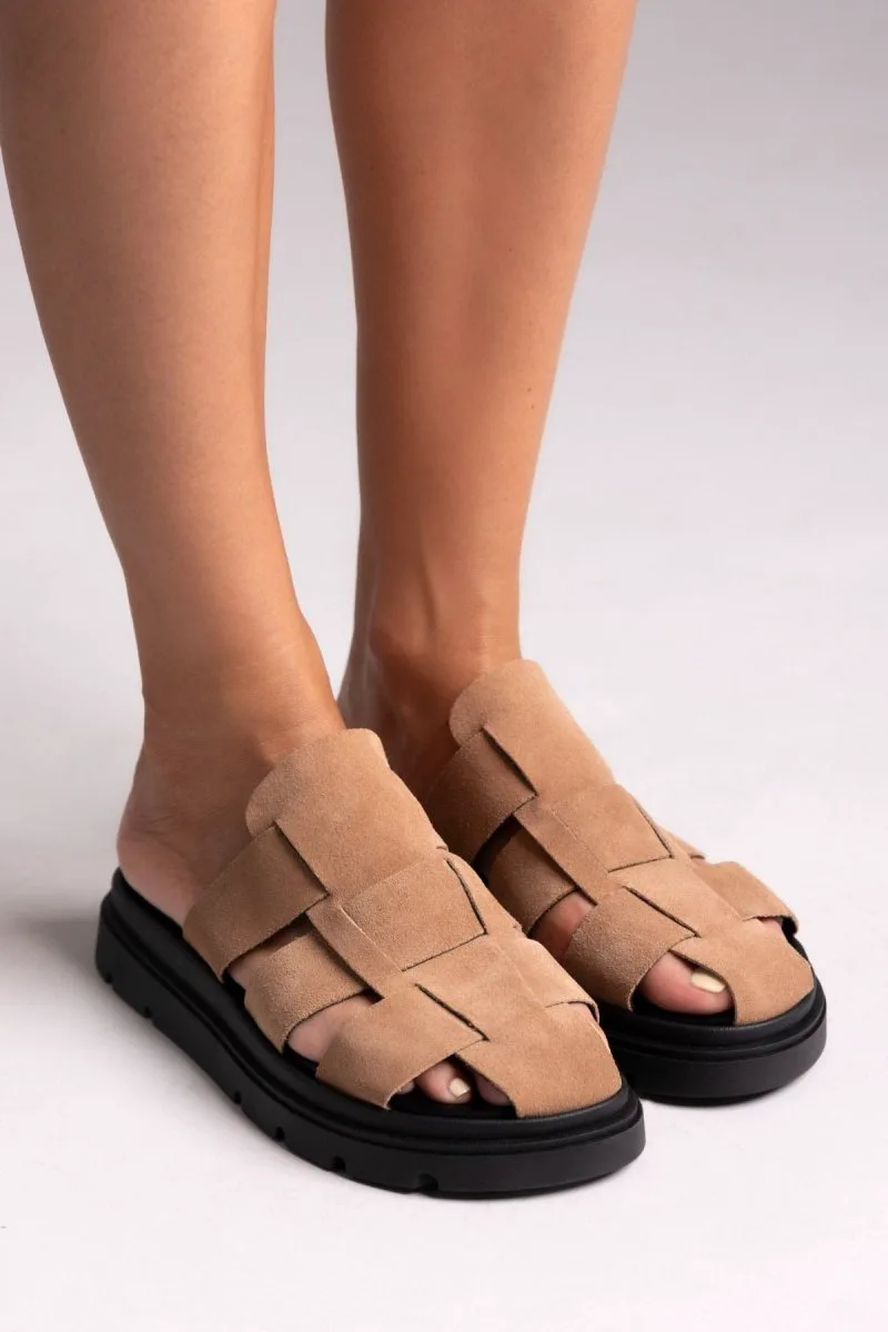 TFP Suede Flatform Clogs - 4599 - Taupe