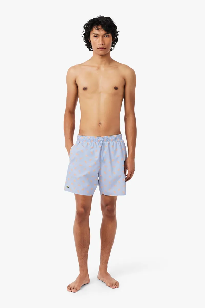 Lacoste ανδρικό μαγιό σορτς με all-over crocodile print - MH1851 Μπλε Ανοιχτό