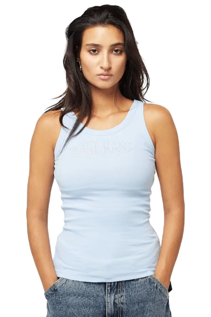 KARL KANI Αμάνικες Μπλούζες WOVEN SIGNATURE RHINESTONE RIB TANK - Μπλε-KW251-003-2-BLUE