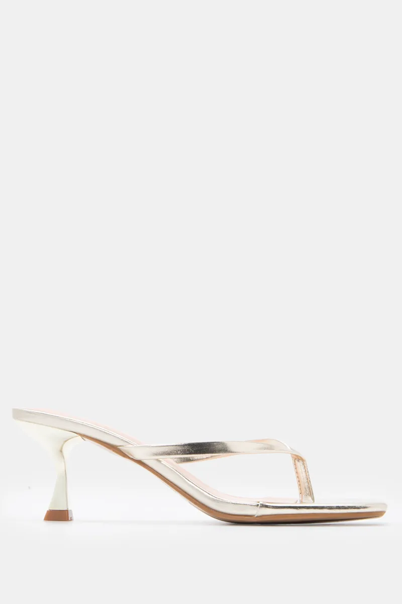 LUIGI DESIGN - Mules Kitten Heel Thong & Τετράγωνη Μύτη - Χρυσό