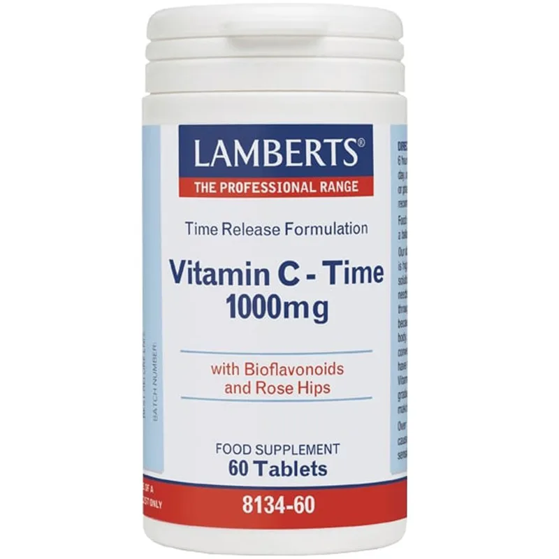 Lamberts Vitamin C Time Release Συμπλήρωμα Διατροφής Βιταμίνης C Ελεγχόμενης Αποδέσμευσης για τη Σωστή Λειτουργία του Ανοσοποιητικού Συστήματος 1000mg, 60tabs