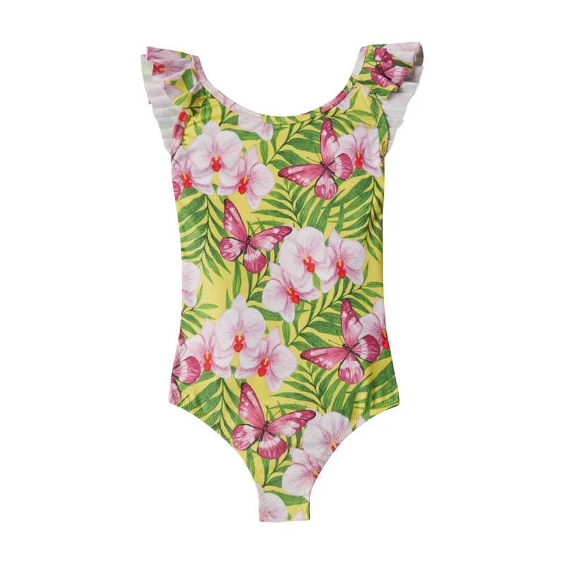 GIRL'S ONE PIECE PLEATED ORCHIDS