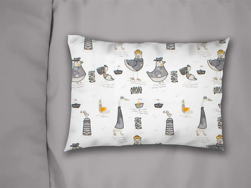Μαξιλαροθήκη Εμπριμέ kids Seabirds 578 50X70 White-Grey 100% Cotton