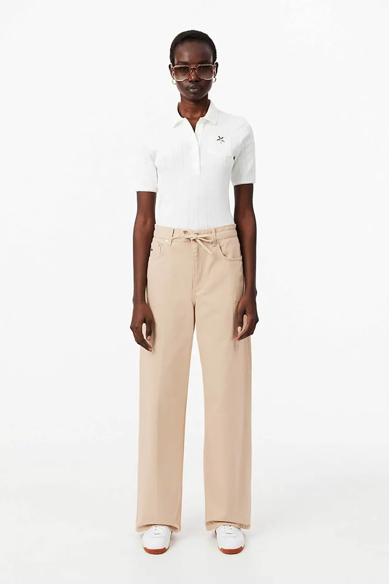 Lacoste γυναικείο τζιν παντελόνι πεντάτσεπο Wide Leg - HF0206-00 Μπεζ
