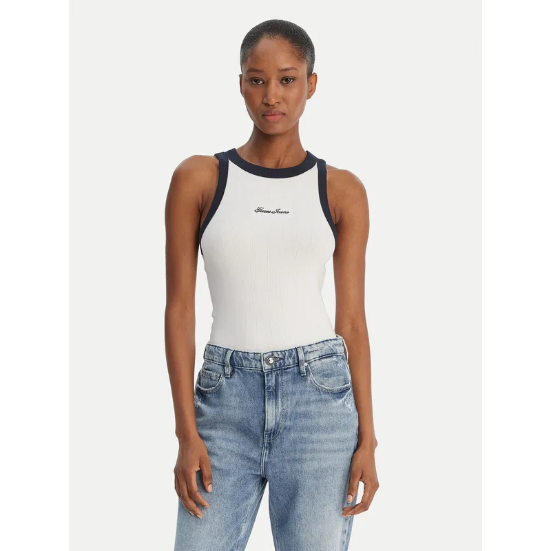 Guess Jeans Τοπ W6GPZ8 KF641 Λευκό Slim Fit
