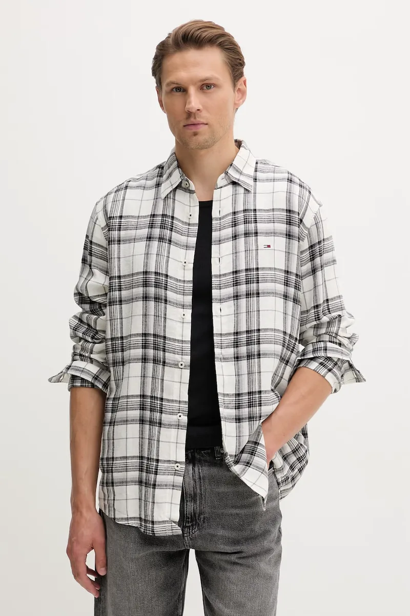 Tommy Jeans πουκάμισο ανδρικό με πρόσμιξη λινού