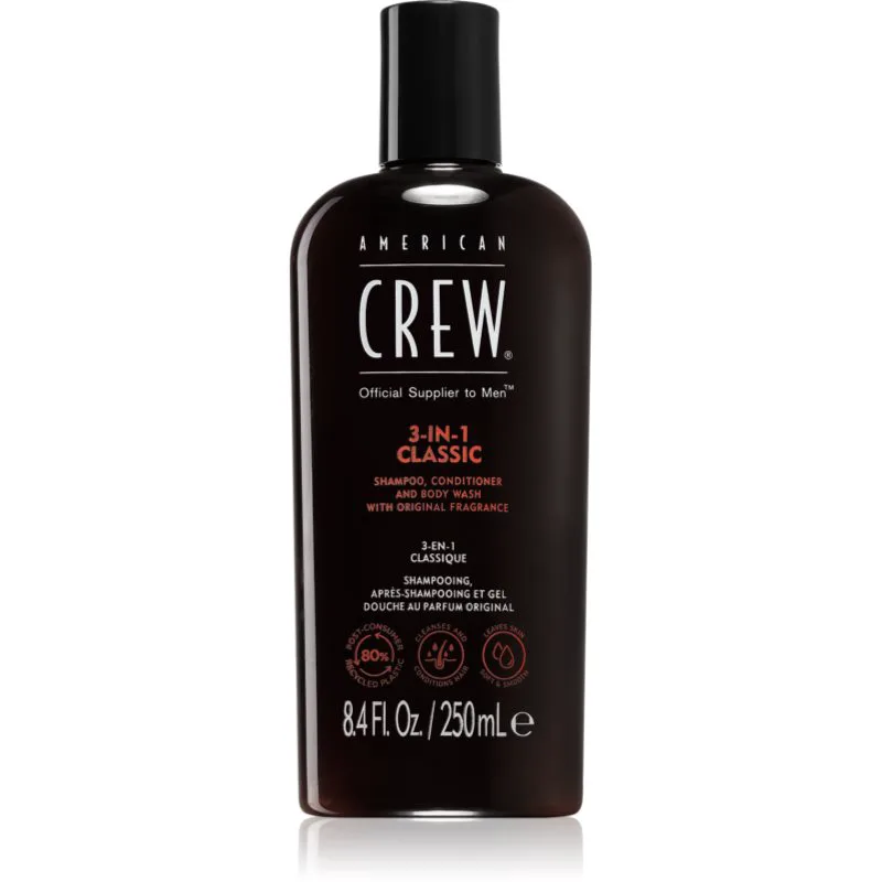 American Crew Hair & Body 3-IN-1 σαμπουάν, μαλακτικό και τζελ για ντους 3 σε 1 για άντρες 1000 ml
