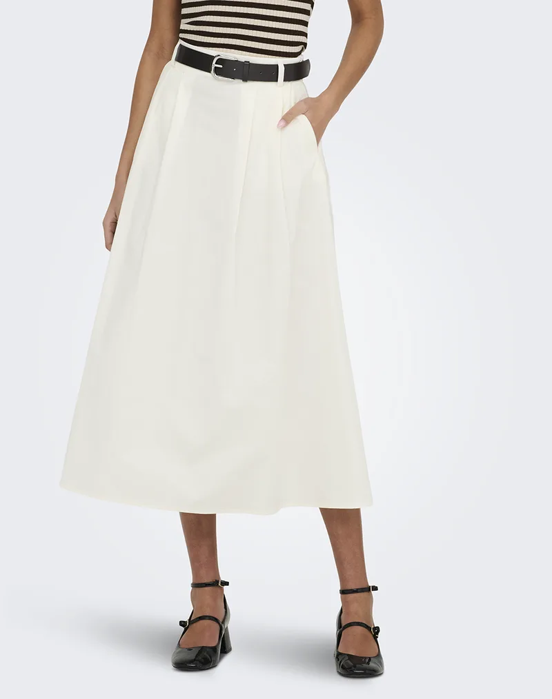 ONLY ONLZORA HW LONG BELT SKIRT PNT 15370607-Cloud Dancer White