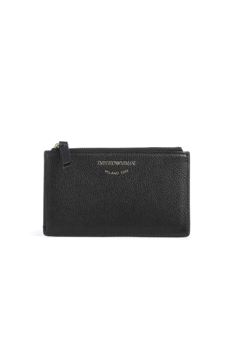 Emporio Armani γυναικεία δερμάτινη θήκη για κάρτες με λογότυπο - EW003035AF19568 Μαύρο