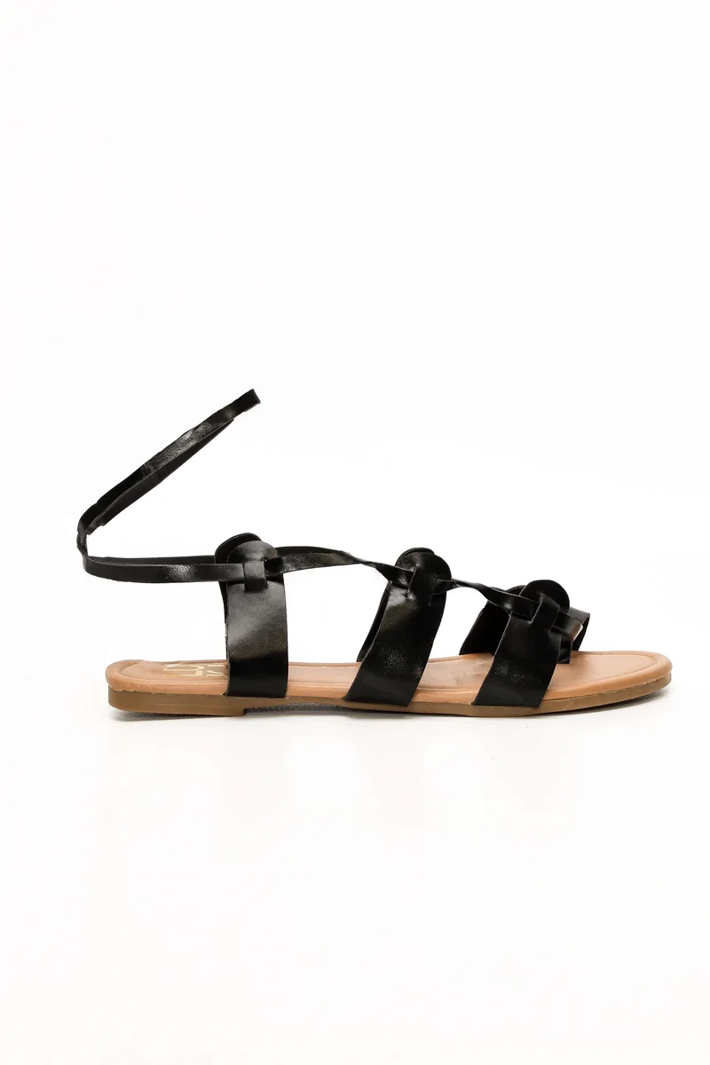 LUIGI DESIGN - Flat Σανδάλια Lace Up - Μαύρο-Κάμελ