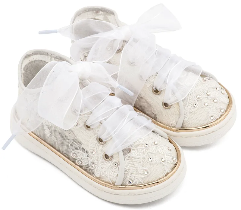 Babywalker Βαπτιστικά Sneaker απο Ύφασμα Φιλντιρέ Λουλούδια LU6129 Λευκό