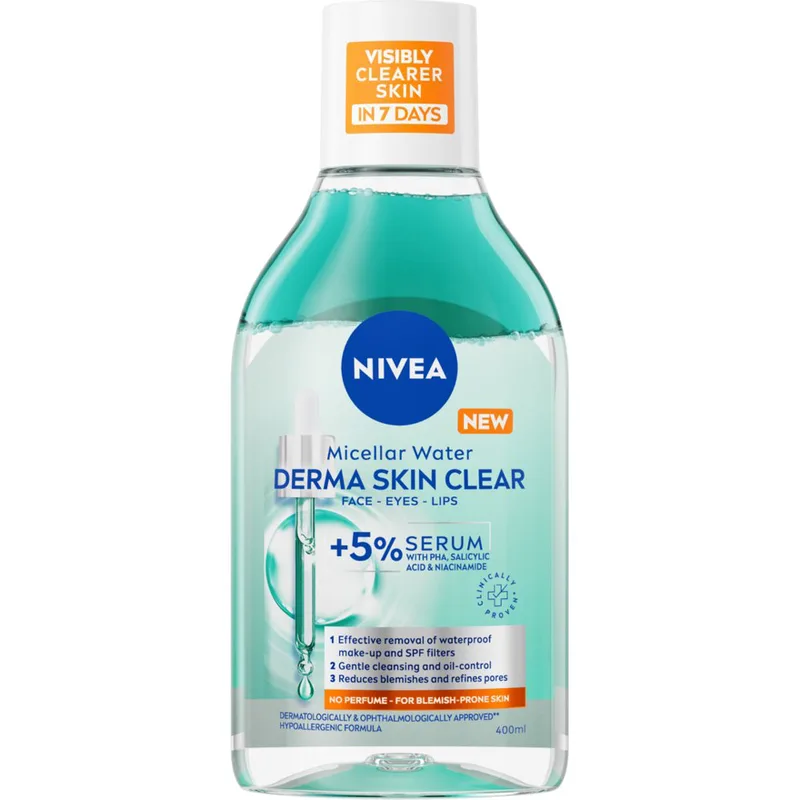 Nivea Derma Skin Clear Micellar Water Μικυλλιακό Νερό Καθαρισμού για Πρόσωπο, Μάτια & Χείλη 400ml