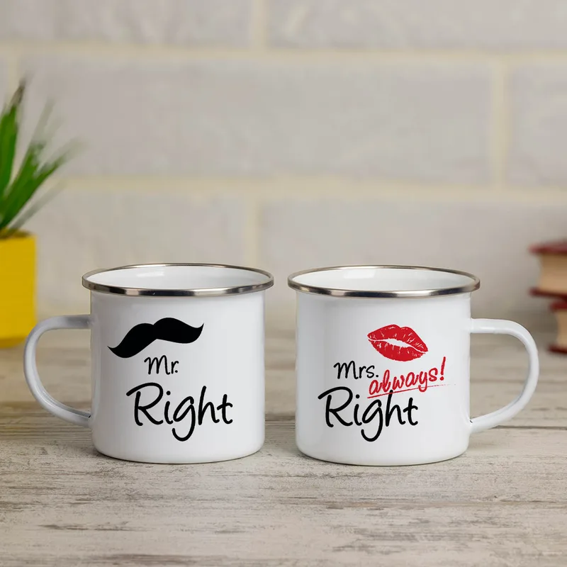 Mr Right & Mrs Always Right - Κούπες Vintage Eμαγιέ - Λευκό