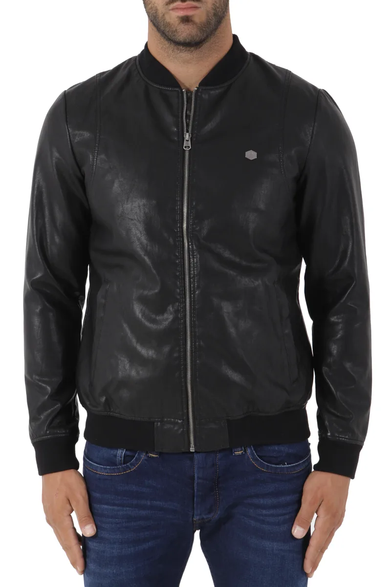 Μπουφάν Basehit Από Συνθετικό Δέρμα 182.BM16.131-PU-BLACK Ανδρικό