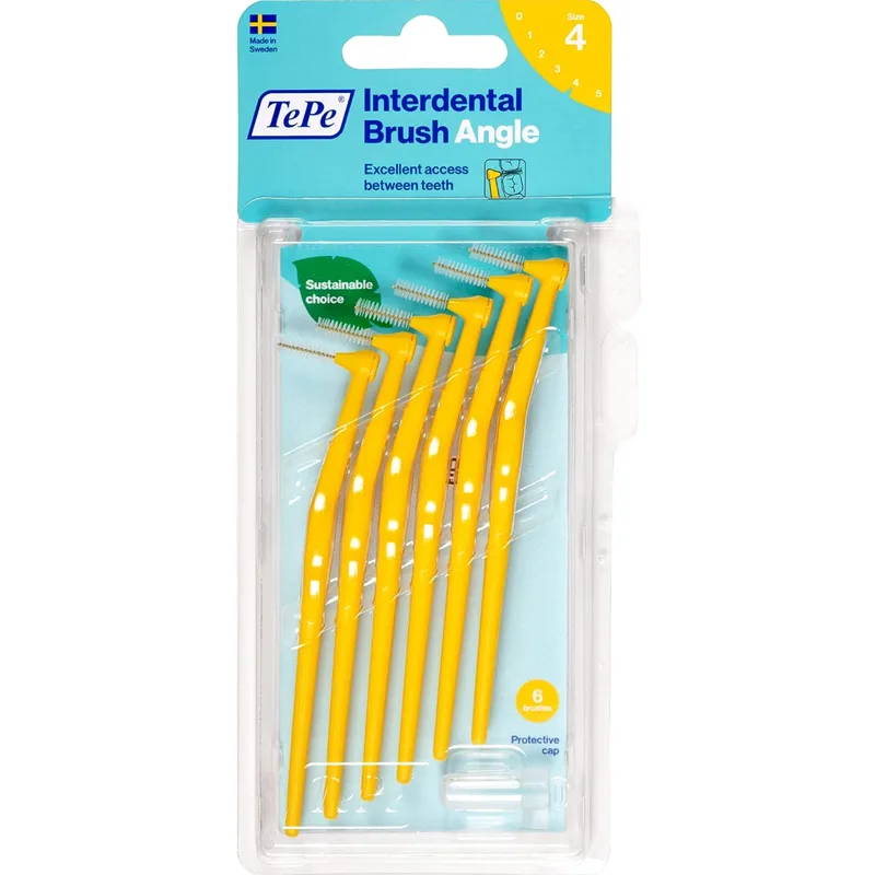 TePe Angle Interdental Brush Angle Μεσοδόντια Βουρτσάκια Καθαρισμού με Μακριά Λαβή & Κεκλιμένη Κεφαλή 6 Τεμάχια - Size 4 (0.7 mm)