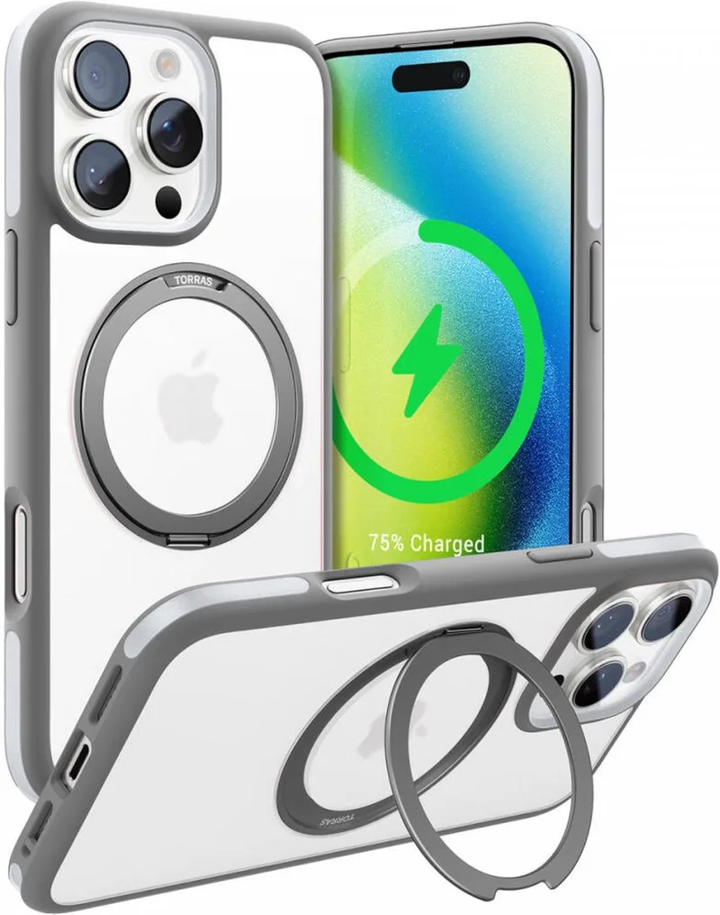 Θήκη Apple iPhone 16 Pro Max - Torras Ostand R Fusion Διάφανη Ανθεκτική με MagSafe & KickStand - Titanium Grey (6970592331711)