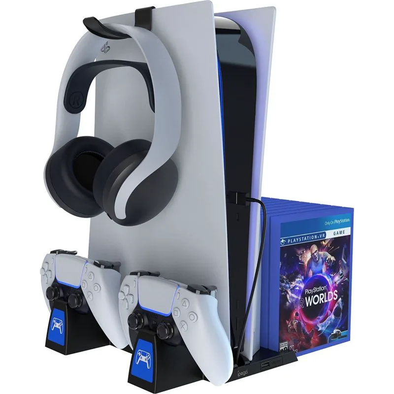 iPega P5009 multi-function base Βάση Φόρτισης για 2 χειριστήρια PS5 με φωτισμό LED Μαύρη