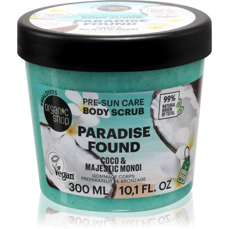 Organic Shop Paradise Found Coco & Majestic Monoi Scrub σώματος για όμορφο μαύρισμα και υγιή επιδερμίδα 300 ml