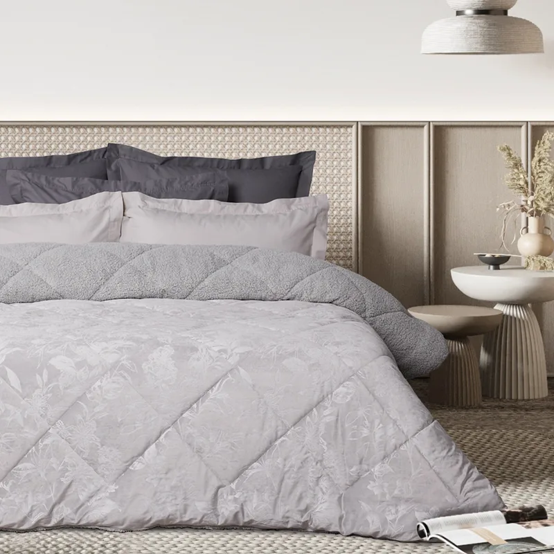 Κουβερτοπάπλωμα Μονό με Γούνα Sherpa Das Home 1376 Grey 160x220