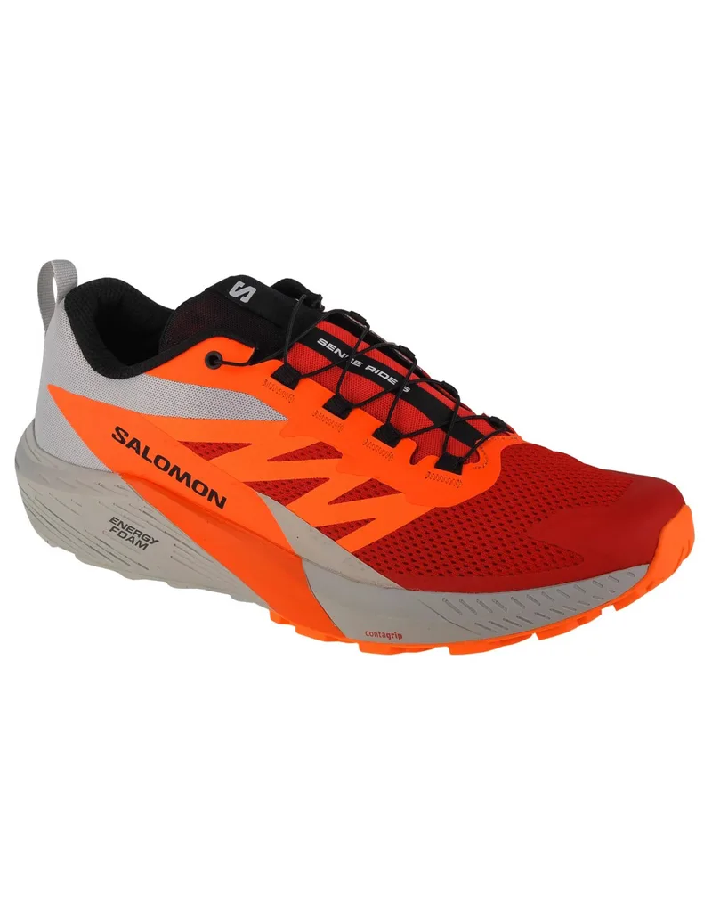 Salomon Sense Ride 5 L47046200 Ανδρικά Αθλητικά Παπούτσια Trail Running Lunar Rock / Shocking Πορτοκαλί / Fiery Red
