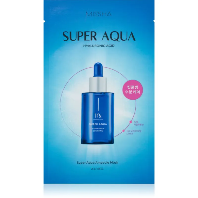 Missha Super Aqua 10 Hyaluronic Acid υφασμάτινη μάσκα ενυδάτωσης 28 γρ