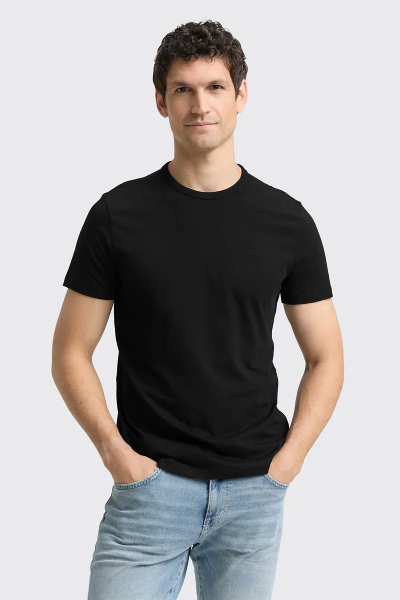 Tom Tailor ανδρικό T-shirt μονόχρωμο Slim Fit - 1048995 Μαύρο