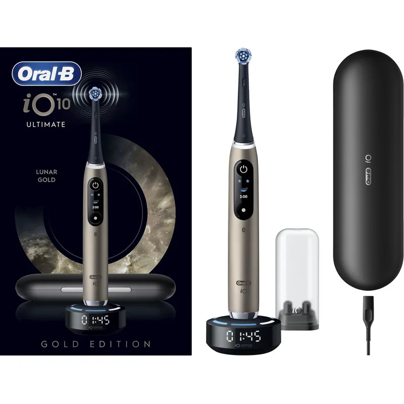 Oral-B iO 10 Ultimate Electric Toothbrush Lunar Χρυσό Ηλεκτρική Οδοντόβουρτσα με 7 Προγράμματα Καθαρισμού, Οδηγίες Πραγματικού Χρόνου, Αναγνώριση Θέσης & Αισθητήρα Πίεσης σε Χρυσό Χρώμα με Θήκη Ταξιδίου & Βάση Αποθήκευσης Κεφαλής 1 Τεμάχιο