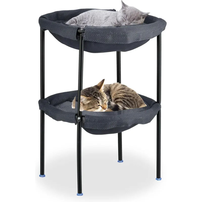 Κρεβάτι Γάτας Υπερυψωμένο Relaxdays Cat Hammock Bed 2 Tiers Μαλακή Αιώρα 2 Επιπέδων - Grey / Black (10050959)