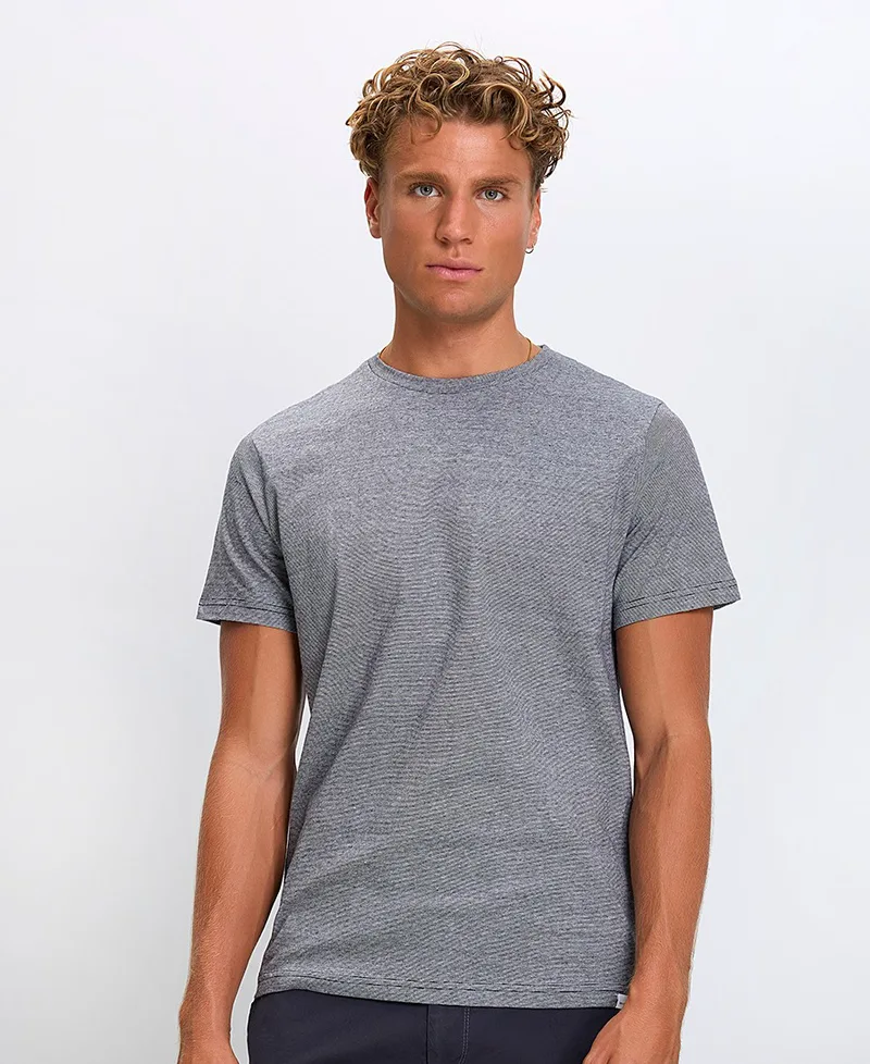 Ανδρικό T-Shirt Βαμβακερό με Μικροσχέδιο Regular Fit σε Σκούρο Μπλε