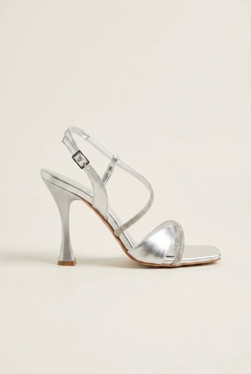 TFP Stiletto Heeled Rhinestone Sandals - 119 - Silver