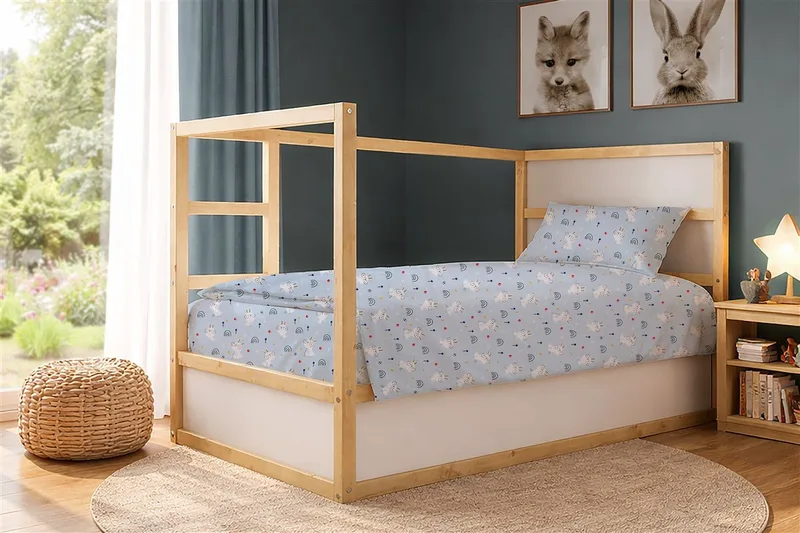 Σετ Σεντόνια 3τμχ Βαμβακερά Μονά 160x240εκ. Rabbit Garden 584 Sky Blue Dimcol