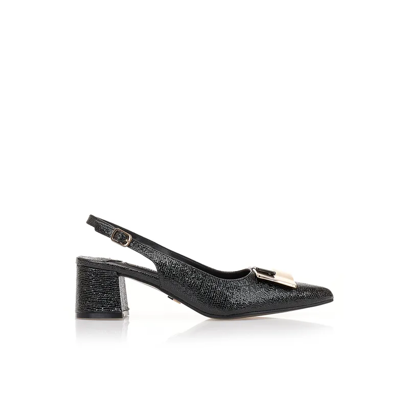 Γόβες mules μαύρες δερματίνη με animal print σχέδιο ΜΑΥΡΟ