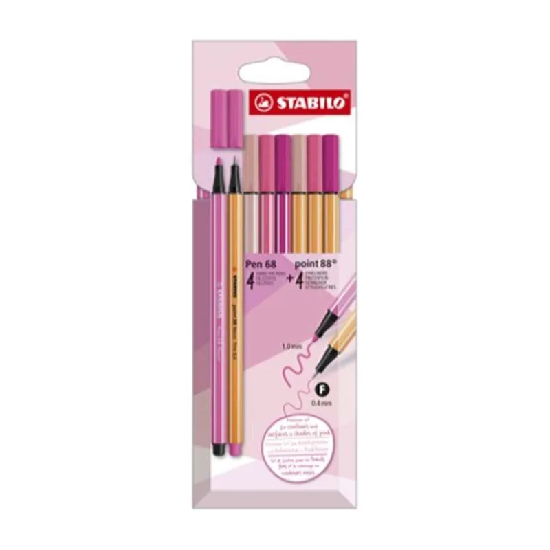 Μαρκαδόροι Γραφής Stabilo Point Shade of Ροζ (Σετ 4+4 τεμαχίων) D87-3576