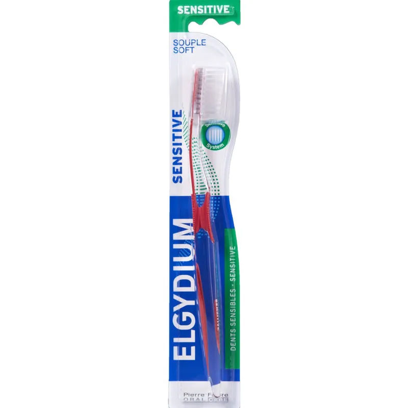 Elgydium Sensitive Toothbrush Soft Χειροκίνητη Μαλακή Οδοντόβουρτσα Κατάλληλη για Ευαίσθητα Δόντια 1 Τεμάχιο - κόκκινο