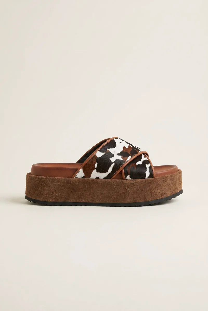 ATENEO Flatform Sandals Crossover - 64302 - Brown Cow Pony