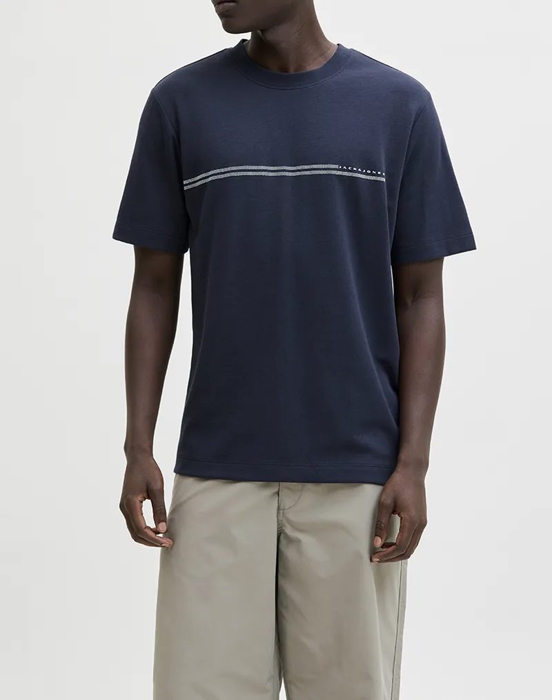 JACK&JONES JCOFUSION CHEST BRAND TEE SS CREW NOOS 12289936-Outer Space DarkBlue