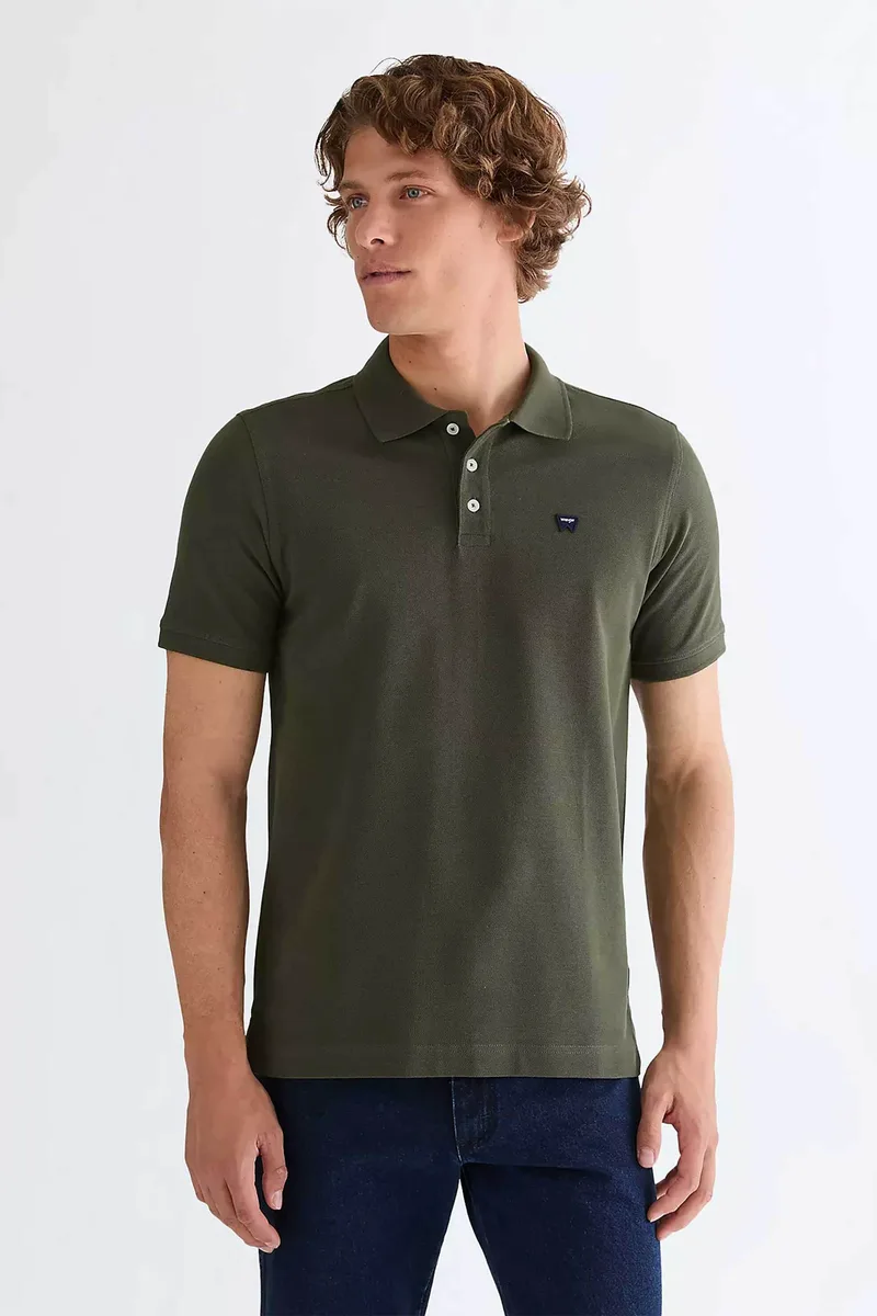 Wrangler® ανδρική μπλούζα πόλο με λογότυπο Regular Fit - 112378000 Χακί