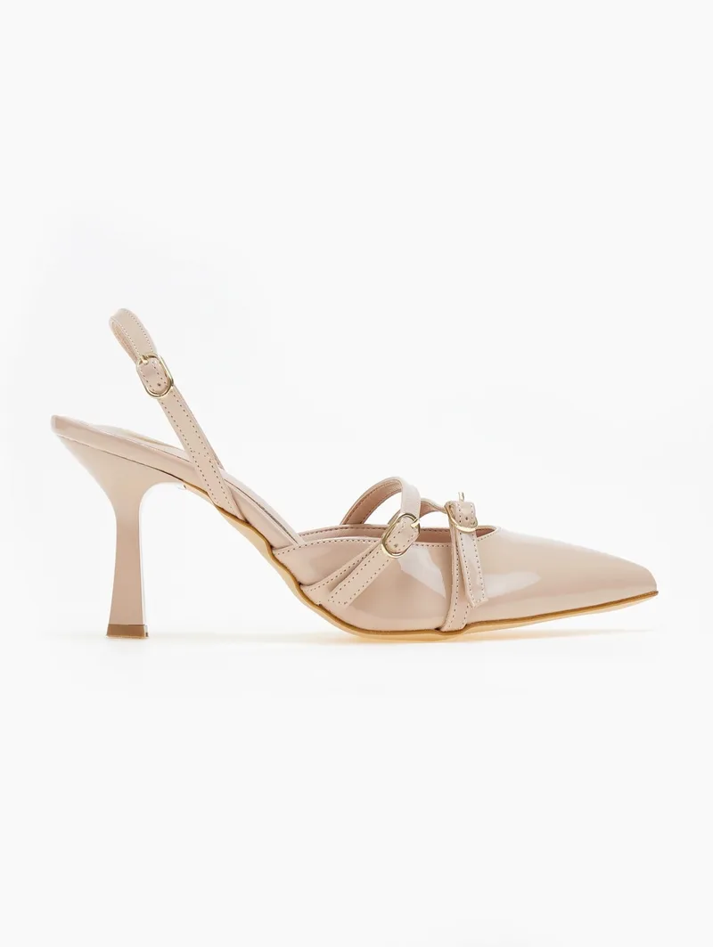 TFP Patent Pointed Pumps with Double Strap - 865 (λουστρίνι) - Nude
