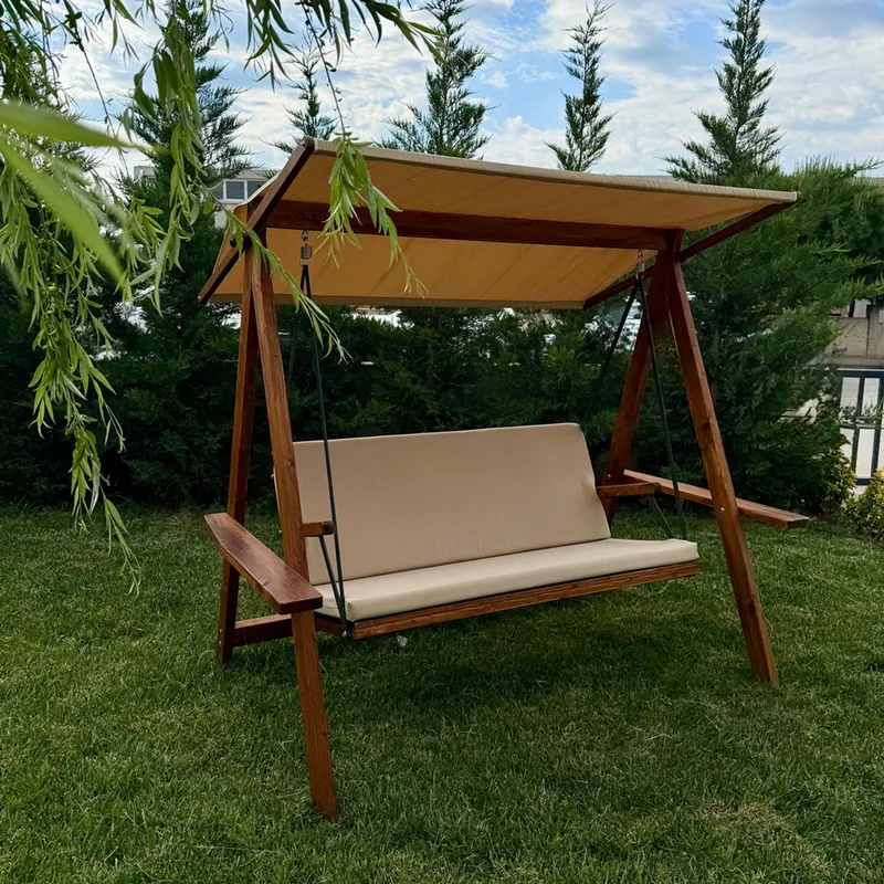 Τριθέσια Κούνια Κήπου Riva 2100 - Camel 675Swg1131 (210x190x120 cm)