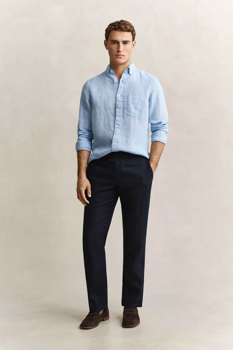 Gant ανδρικό λινό παντελόνι με ελαστική μέση Regular Fit - 1504040 Μπλε Σκούρο