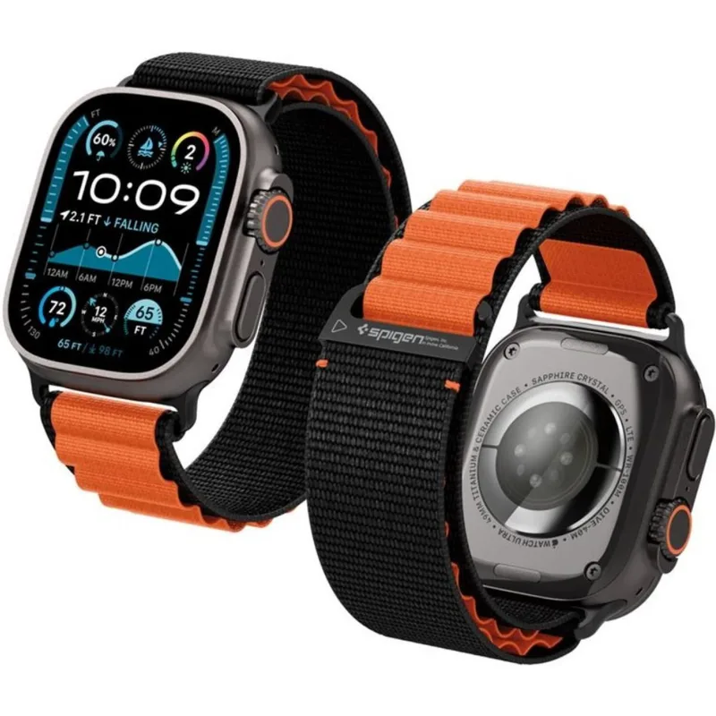 Λουράκι Apple Watch Ultra/SE/11/10/9/8/7/6/5/4 (49/46/45/44mm) Spigen WBF1 Υφασμάτινο - Black Πορτοκαλί (AMP10145)
