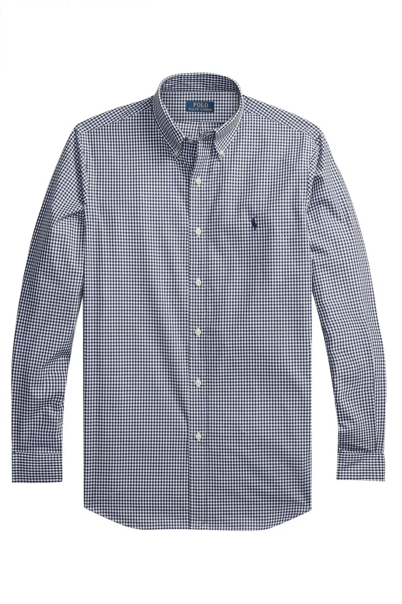 RALPH LAUREN ΠΟΥΚΑΜΙΣΟ ΚΑΡΩ BUTTON DOWN CUSTOM FIT ΜΠΛΕ-ΛΕΥΚΟ