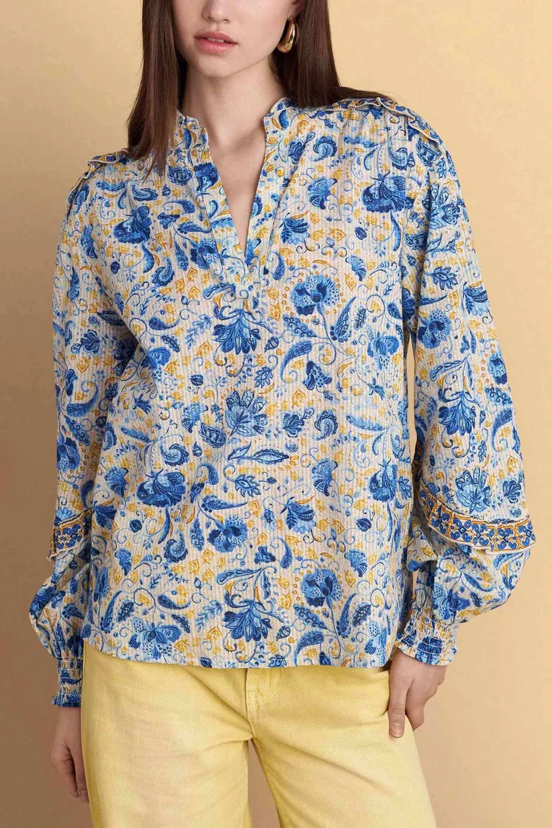 Attrativo γυναικεία μπλούζα με floral print - 9920307 Μπλε