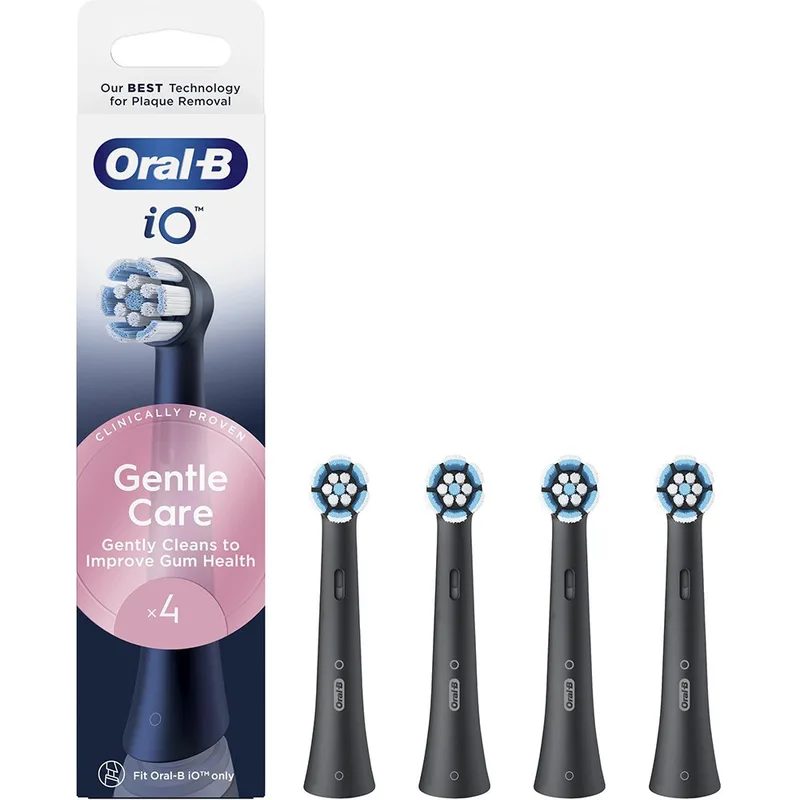 Oral-B iO Gentle Care Brush Heads Black Ανταλλακτικές Κεφαλές Βουρτσίσματος για Απαλό & Επαγγελματικό Καθαρισμό των Ευαίσθητων Δοντιών & Ούλων σε Μαύρο Χρώμα 4 Τεμάχια