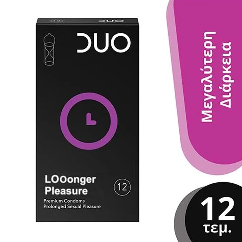 Duo Longer Pleasure Condoms Προφυλακτικά με Επιβραδυντικό για Απόλαυση Μεγαλύτερης Διάρκειας 12 Τεμάχια