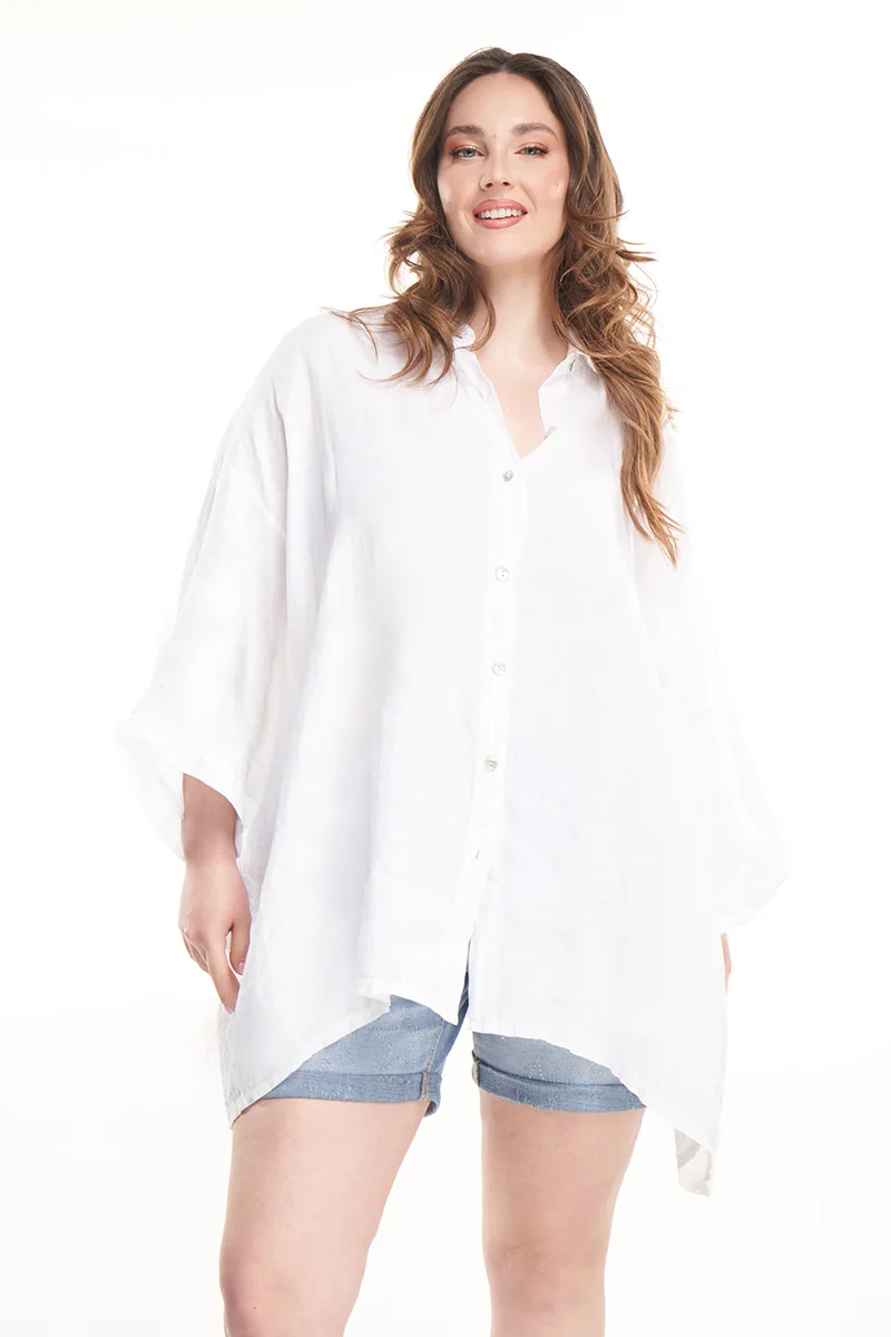 Πουκαμίσα λινή σε λευκό χρώμα plus size