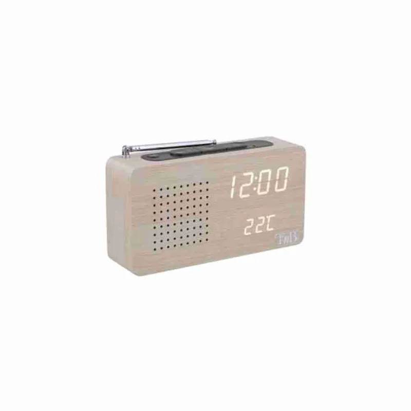FM LED Alarm Clock Radio in Wood Finish