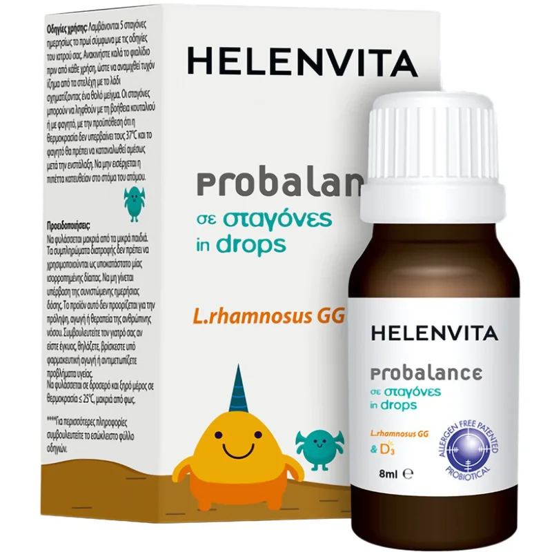 Helenvita Probalance L.rhamnosus GG & D3 Drops Συμπλήρωμα Διατροφής με Προβιοτικά & Βιταμίνη D3 σε Σταγόνες για την Ενίσχυση του Ανοσοποιητικού Συστήματος & τη Φυσιολογική Γαστρεντερική Λειτουργία 8ml